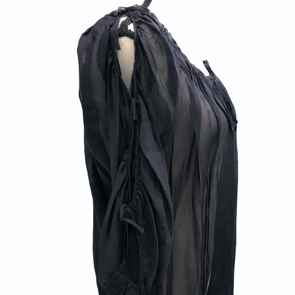 MARC JACOBS NAVY SILK TUNIC WITH TIES DOWN THE SLEEVE - Picture 4 of 15